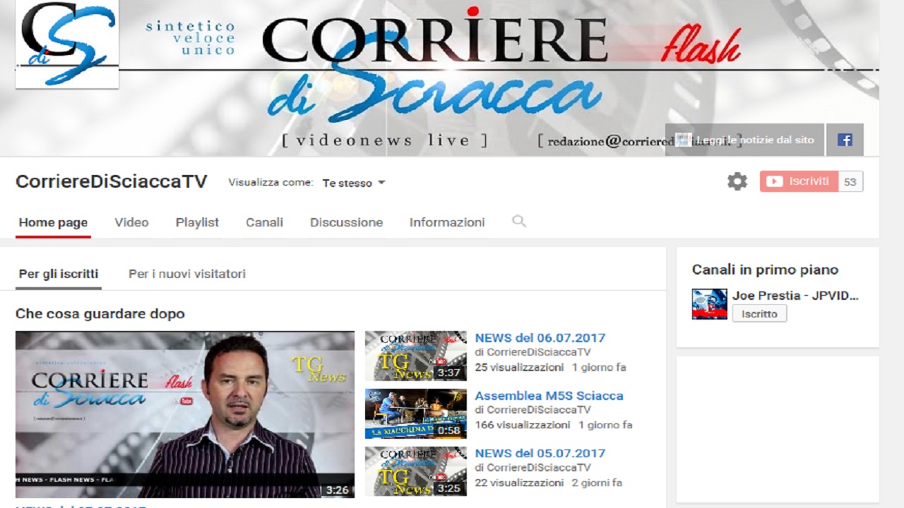 CANALE YOU TUBE CORRIERE DI SCIACCA, VIDEO NEWS QUOTIDIANE