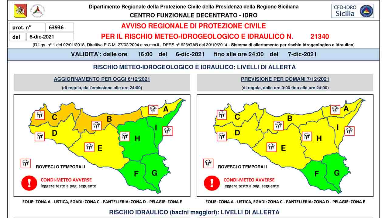 Sicilia, maltempo: allerta meteo, ancora piogge e venti forti al sud da questa notte