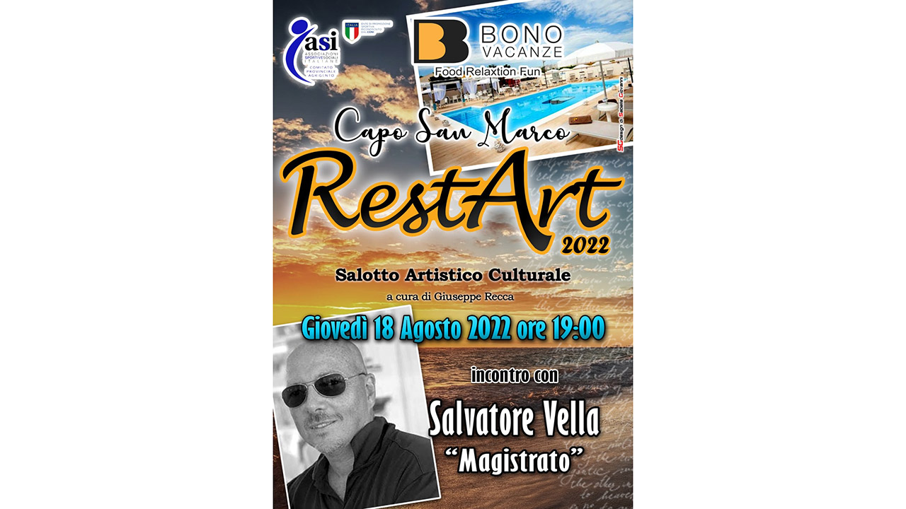 Salotto letterario “San Marco RestArt 2022”, domani sera ospite il magistrato Salvatore Vella