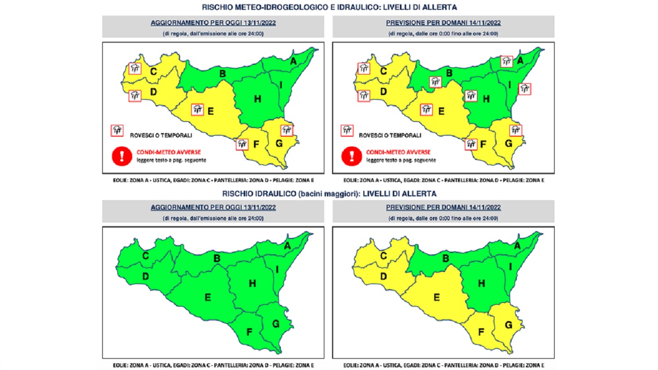 Allerta meteo gialla fino alle 23 di lunedi 14 novembre