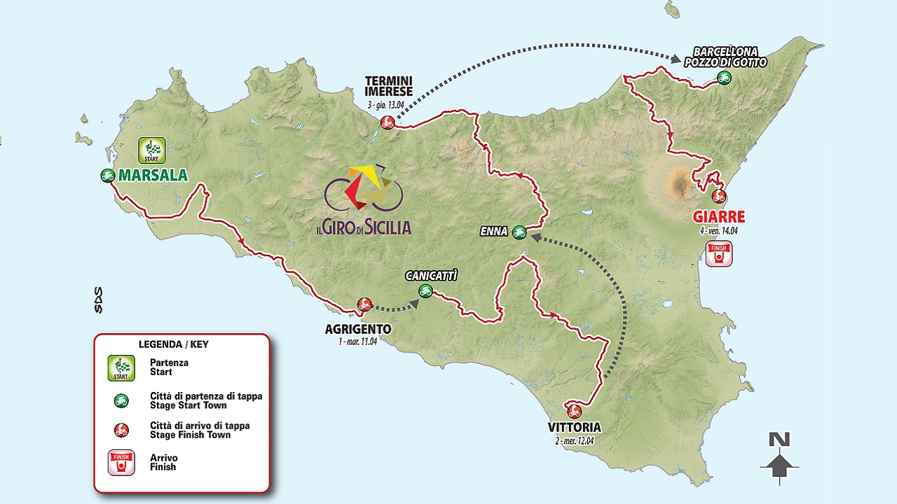 Giro di Sicilia 2023, prima tappa Marsala-Agrigento attraversando area Belice e la SS115
