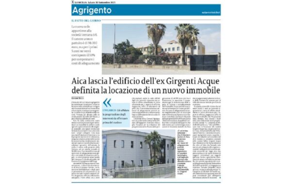 Aica lascia l’edificio ex Girgenti Acque, definita la locazione di un nuovo immobile