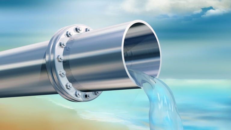 Illustrated angled view of pipe with water pouring out