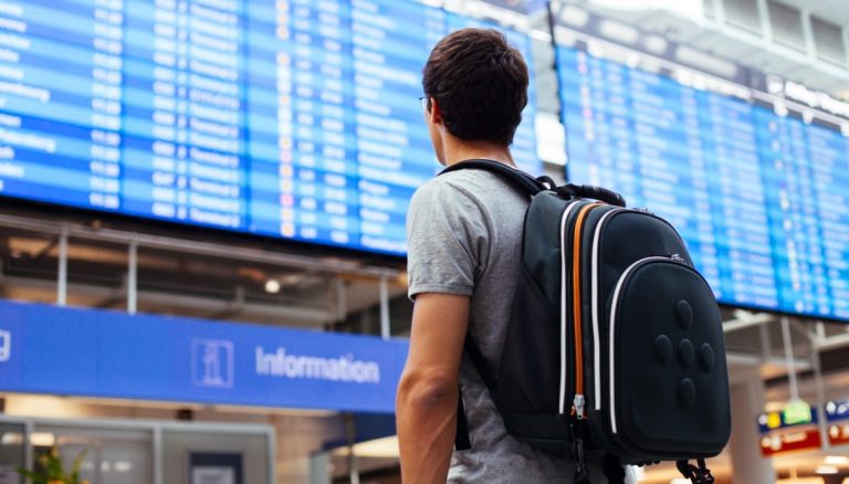 Guy near airline schedule