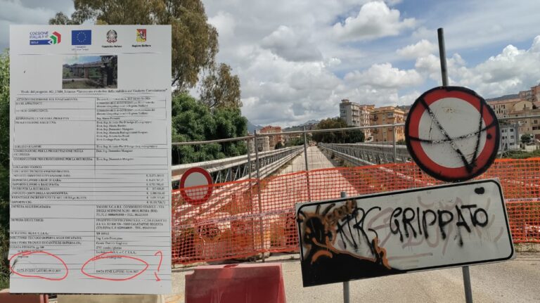 ponte cansalamone con cartello lavori 2026