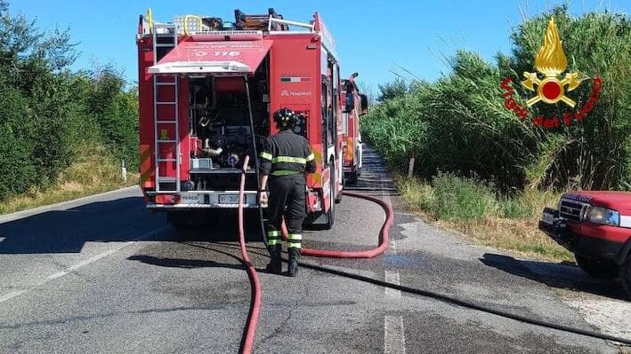 Incendio sterpaglie vigili del fuoco