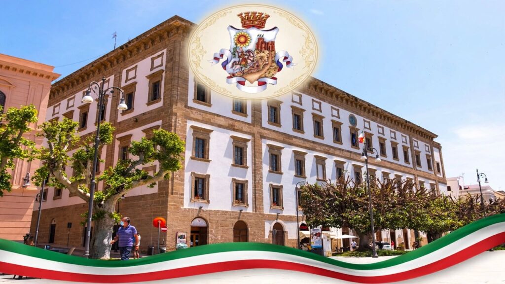 municipio sciacca con stemma e tricolore